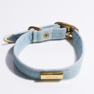Denim Dog Collar by Hound Collection with Gold Bar Logo